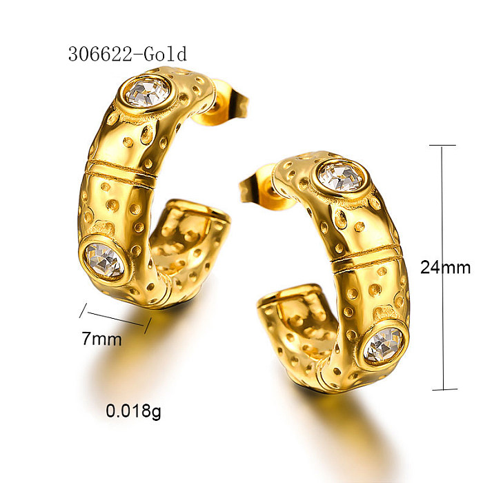 Anillo de orejas en forma de C con incrustaciones de circonita, diseño irregular y de nicho con personalidad retro chapada en oro de 18 quilates
