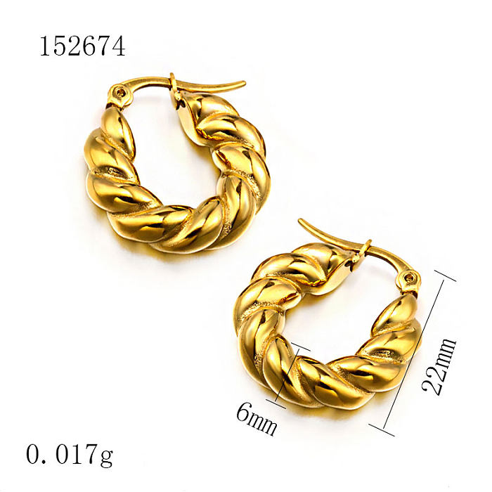 18K gold pvd plated u-shaped Fried Dough Twists earrings