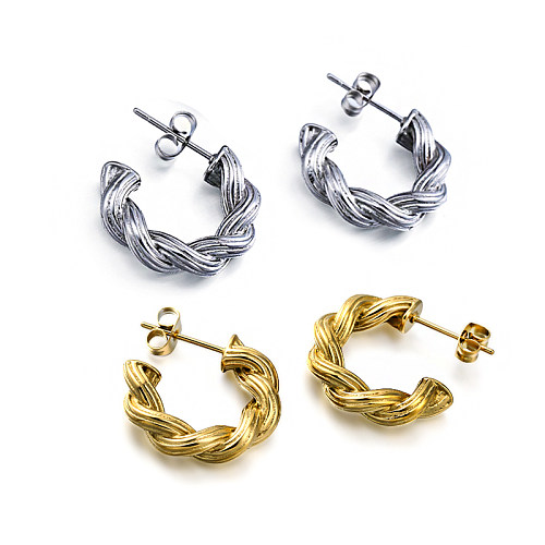 18K gold pvd plated fried Dough Twists hollow niche texture design ear stud