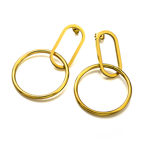 18K gold pvd elliptical lines, circular interlocking geometric patterns, minimalist and versatile design with earrings