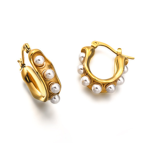 18K gold pvd U-shaped horseshoe shaped concave inlay with pearls, elegant and versatile design with ear buckle