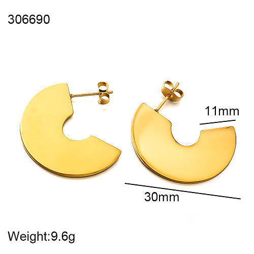 18K gold pvd 11mm wire diameter semi-circular circular thin sheet geometric pattern minimalist and versatile design feel earrings
