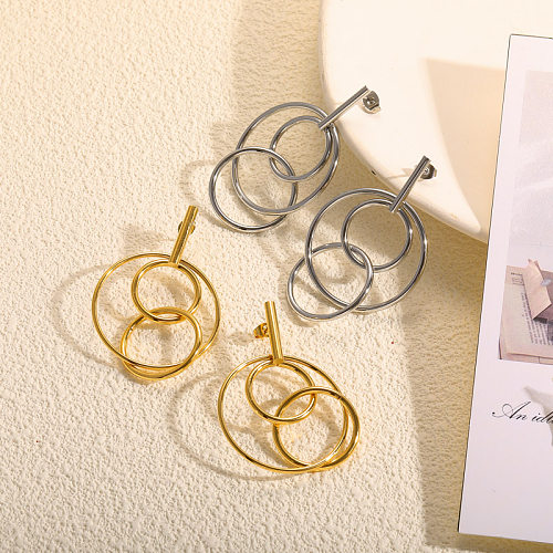18K gold pvd three interlocking geometric circular minimalist earrings and studs