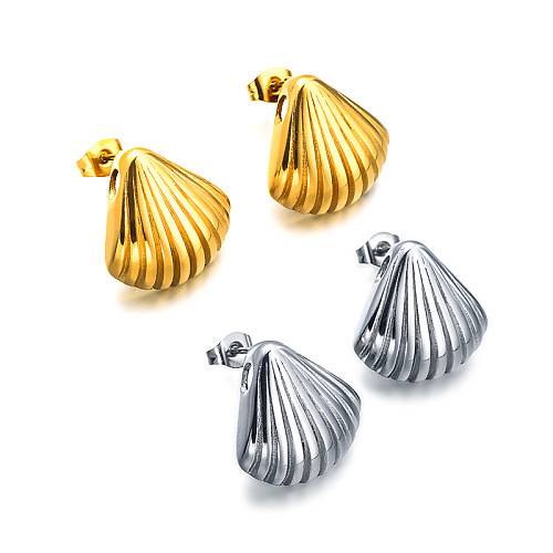 Textura em forma de concha em pvd de ouro 18K, concavidade e convexidade, design simples e versátil, brincos