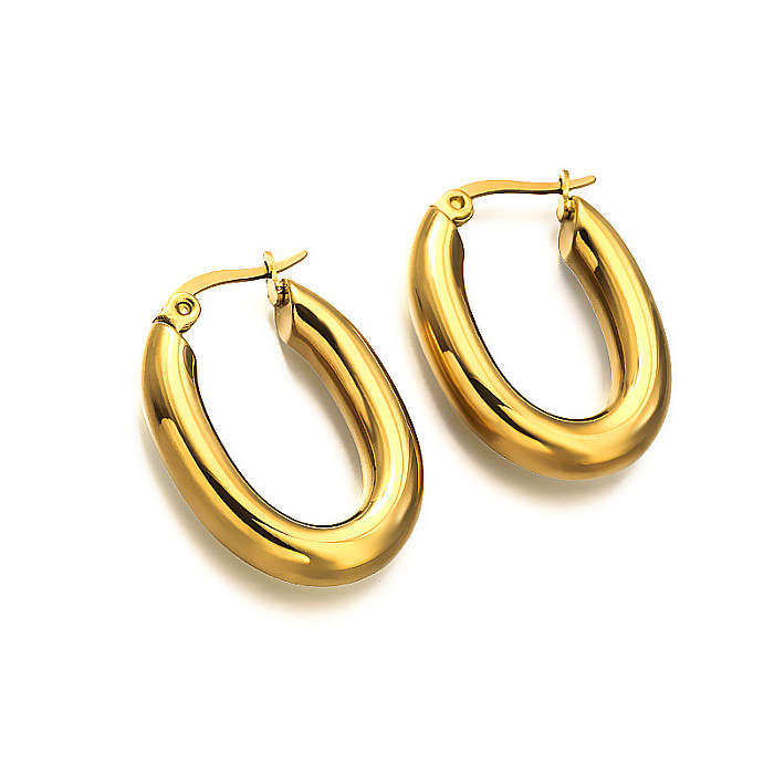 Hebilla de oreja de diseño minimalista y versátil, tubo circular hueco de 18mm de diámetro de alambre de pvd de oro de 5 quilates