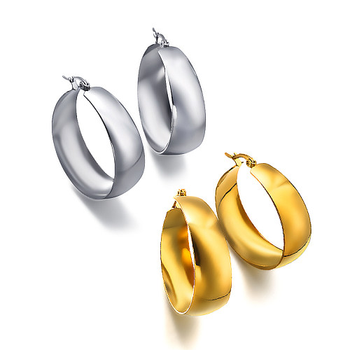 Pvd em ouro 18K em forma de U, alargado, curvo, suave, design minimalista e versátil com presilhas para as orelhas