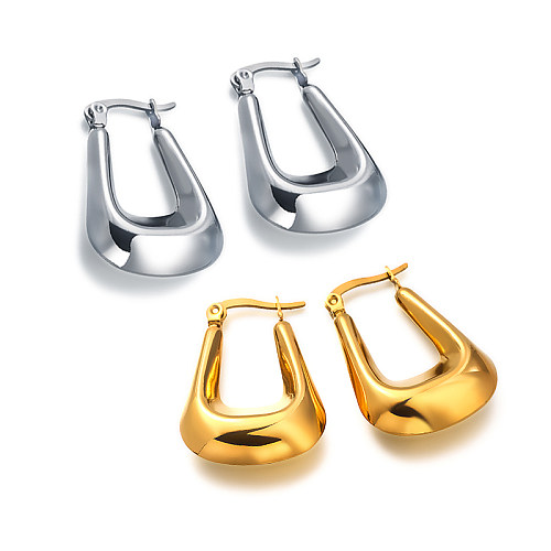 U-förmige, trapezförmige Trommeloberfläche aus 18 Karat Gold, hohles, minimalistisches und vielseitiges Design mit Ohrschnalle