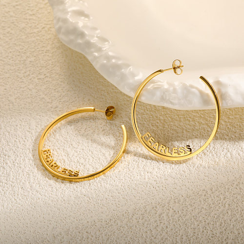 18K gold pvd circular geometric pattern FEARLESS letter versatile and minimalist earrings
