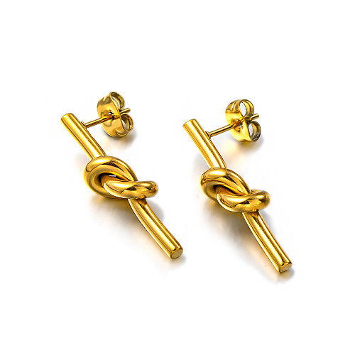 18K gold pvd 7mm knot long strip with minimalist and versatile design feel earrings