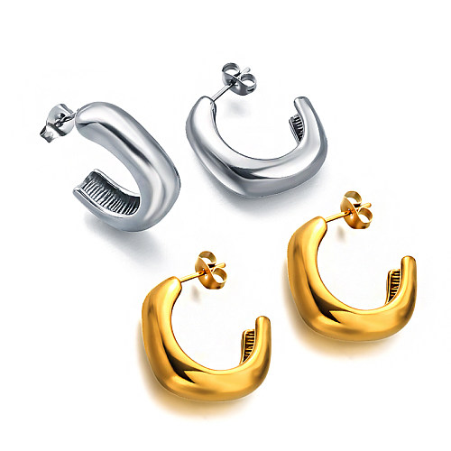 Ohrstecker aus 18-karätigem PVD-Gold mit C-förmigem Trommelgesicht und quadratischem, vielseitigem Design