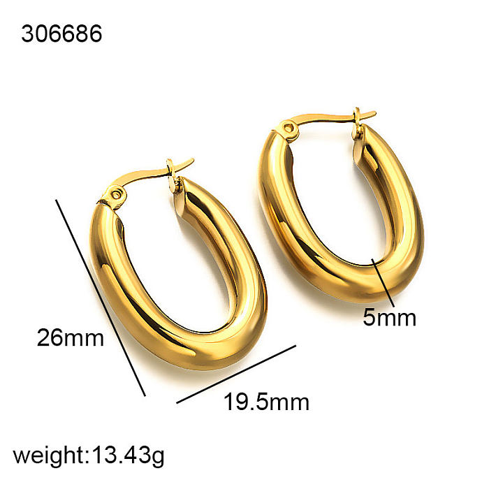 Hebilla de oreja de diseño minimalista y versátil, tubo circular hueco de 18mm de diámetro de alambre de pvd de oro de 5 quilates