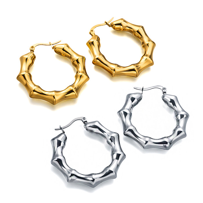 18-Karat-Gold-PVD Stereoskopischer Bambus, kreisförmige und konkav-konvexe Bambusgelenke, vielseitiges Design und Ohrschnalle