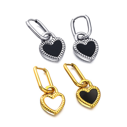 18K gold pvd black and white two-color Fritillaria shell pieces mixed with love patterns, geometric patterns, concave convex dots, versatile design, elliptical earrings, ear buckles