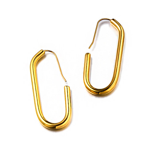 18K gold pvd 3mm wire diameter hollow cylindrical long elliptical ear loop earrings