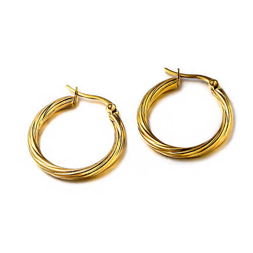 18K gold pvd 2.6mm wire diameter round Fried Dough Twists concave convex texture simple and versatile ear buckle