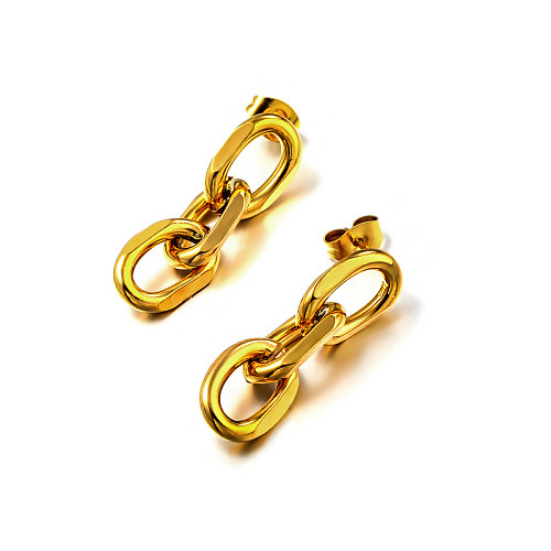 18K gold pvd 9mm wide chain with 3 interlocking personalized design earrings