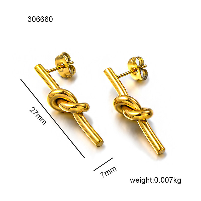 18K gold pvd 7mm knot long strip with minimalist and versatile design feel earrings