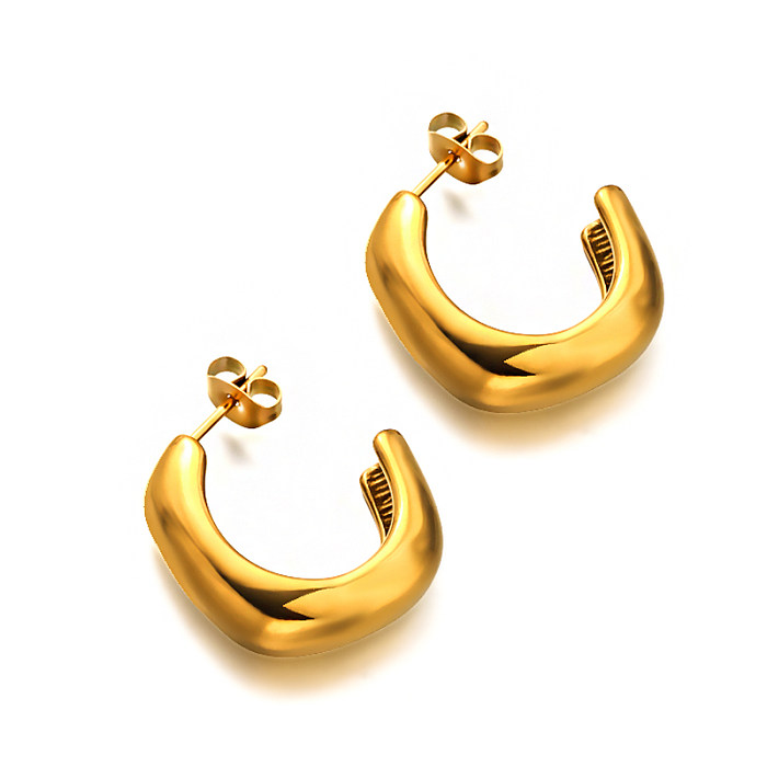 18K gold pvd C-shaped drum face square versatile design ear studs