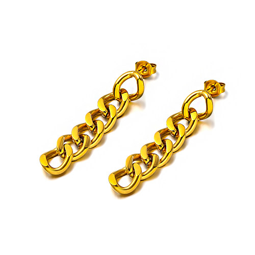 18K gold pvd 7.5mm wire diameter long chain interlocking minimalist and versatile design ear studs