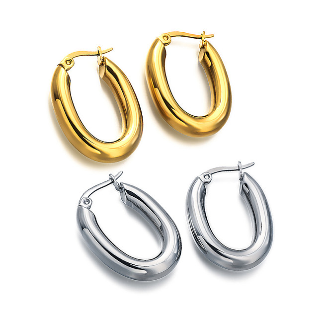 Hebilla de oreja de diseño minimalista y versátil, tubo circular hueco de 18mm de diámetro de alambre de pvd de oro de 5 quilates