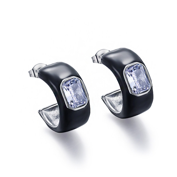 Pendientes de diseño versátiles con incrustaciones de aceite de gota negra de alambre de 10 mm de diámetro en forma de C