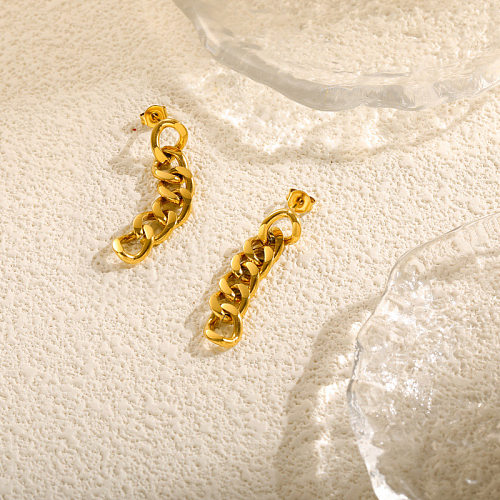 18K gold pvd 7.5mm wire diameter long chain interlocking minimalist and versatile design ear studs