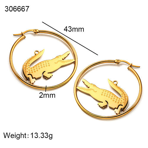 18K gold pvd 2mm wire diameter circular coil welding crocodile pattern exaggerated ear hook