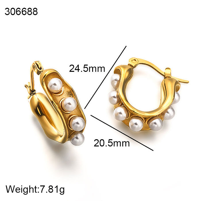 18K gold pvd U-shaped horseshoe shaped concave inlay with pearls, elegant and versatile design with ear buckle