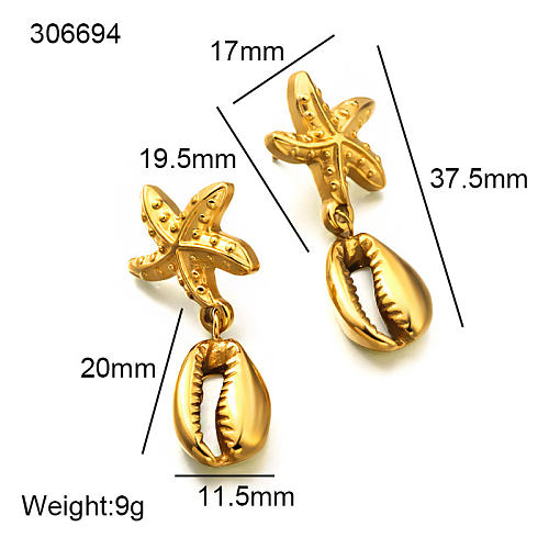Stereoskopischer Seestern aus 18-Karat-Gold-PVD mit konkaver und konvexer Textur, Muschelschalen, Ozean-Stil, Urlaubsstil, vielseitiges Design und Ohrstecker