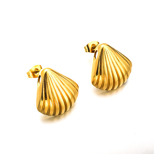 Muschelförmige Textur aus 18-karätigem Gold-PVD, konkav und konvex, einfaches und vielseitiges Design, Ohrstecker