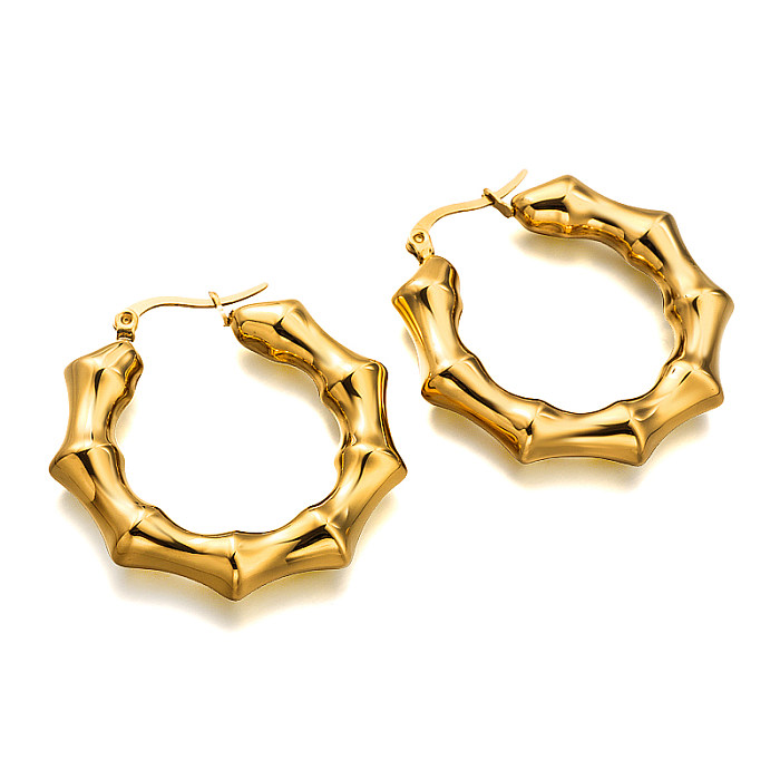 18-Karat-Gold-PVD Stereoskopischer Bambus, kreisförmige und konkav-konvexe Bambusgelenke, vielseitiges Design und Ohrschnalle