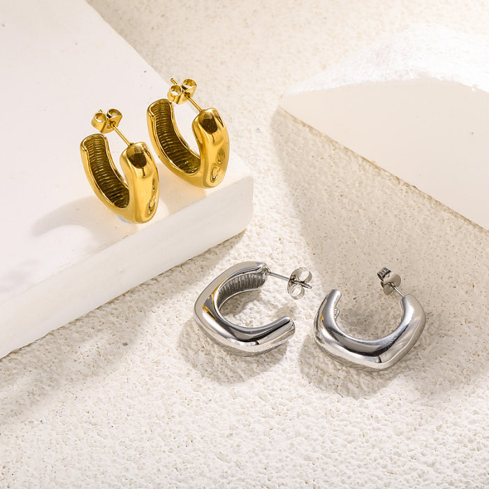 18K gold pvd C-shaped drum face square versatile design ear studs