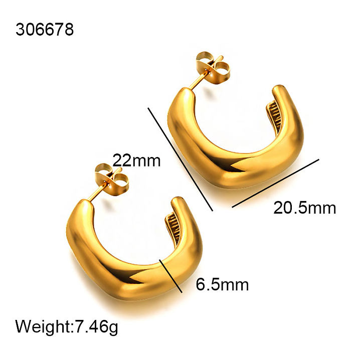 18K gold pvd C-shaped drum face square versatile design ear studs