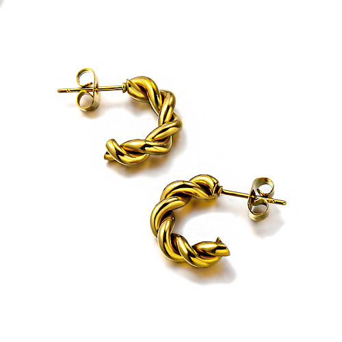 C-förmiger Ohrstecker aus 18-Karat-Gold-PVD mit 4 mm Drahtdurchmesser und vielseitigem Design im Fried Dough Twists-Design