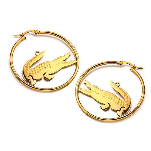 18K gold pvd 2mm wire diameter circular coil welding crocodile pattern exaggerated ear hook