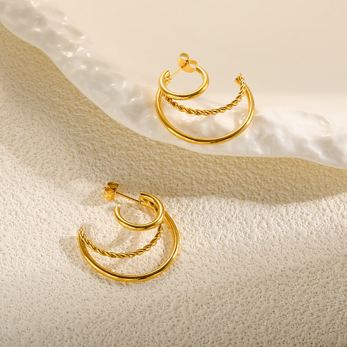 18K gold pvd three layer C-shaped earrings and studs