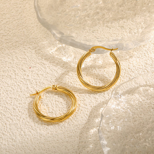 18K gold pvd 2.6mm wire diameter round Fried Dough Twists concave convex texture simple and versatile ear buckle