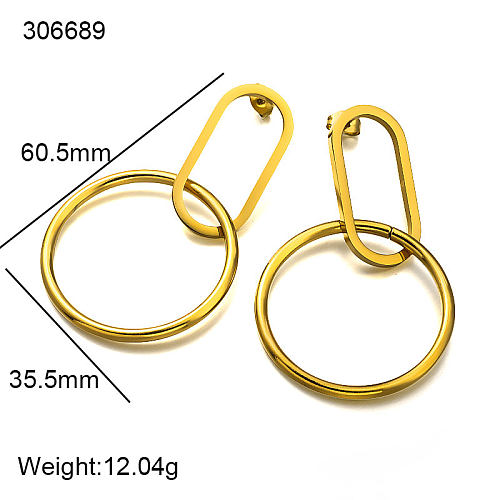 18K gold pvd elliptical lines, circular interlocking geometric patterns, minimalist and versatile design with earrings