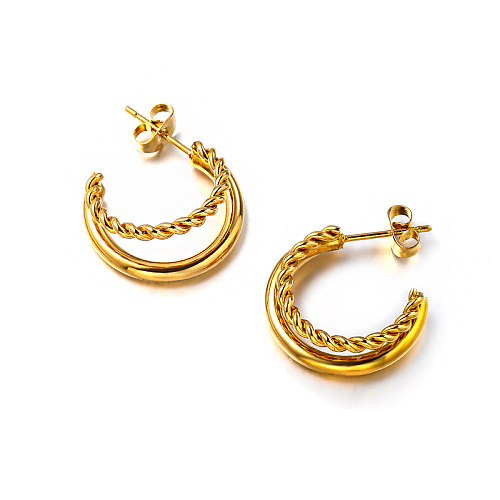 18K gold pvd three layer C-shaped earrings and studs