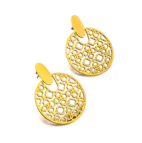 18K gold pvd eliptical hollow texture, geometric pattern, and versatile design feel earrings