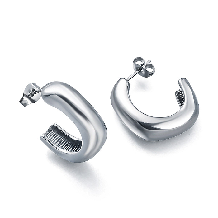 18K gold pvd C-shaped drum face square versatile design ear studs