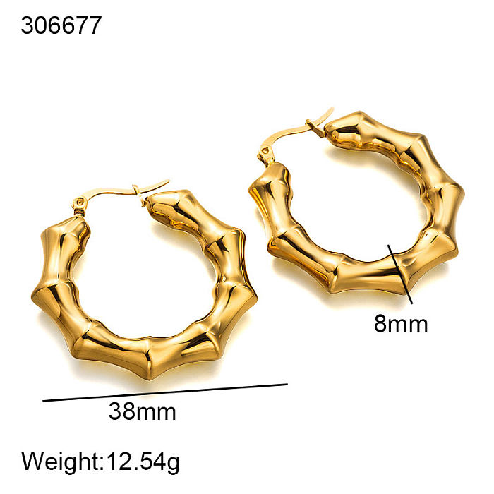 18-Karat-Gold-PVD Stereoskopischer Bambus, kreisförmige und konkav-konvexe Bambusgelenke, vielseitiges Design und Ohrschnalle