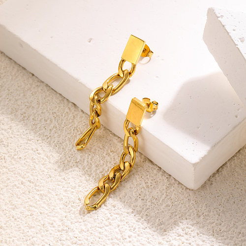 Brincos de elo de corrente folheados a ouro 18k brincos drop -SSEGG143-35257