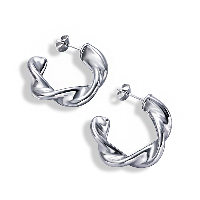 Twisted C Circle Stainless Steel Earrings
