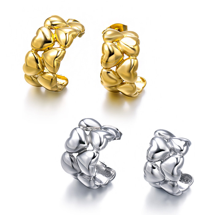 Pendientes minimalistas y versátiles con patrón de corazón de doble hilera en forma de C