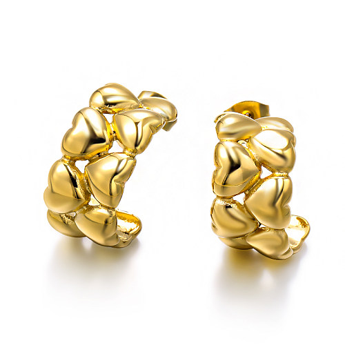 C-shaped double row heart pattern versatile and minimalist earrings