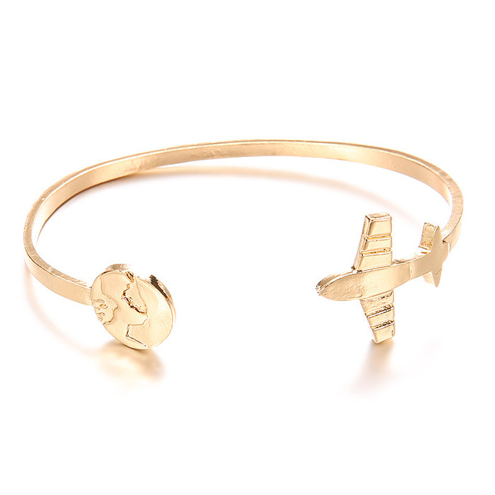 INS Style Map Airplane Titanium Steel Plating Cuff Bracelets