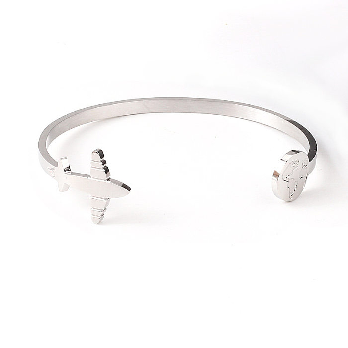 INS Style Map Airplane Titanium Steel Plating Cuff Bracelets