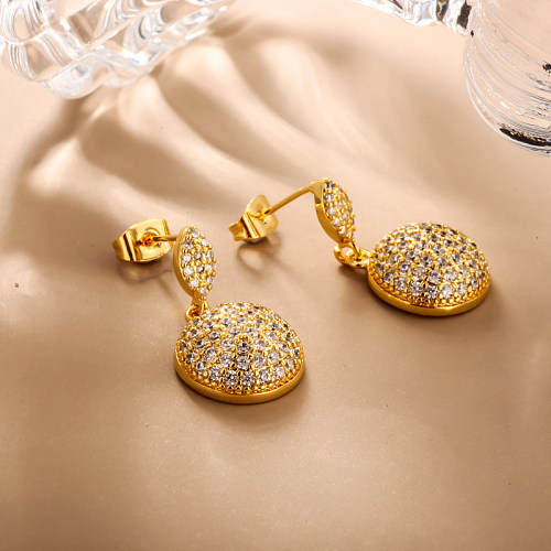 Brass zircon inlaid personalized and versatile earrings