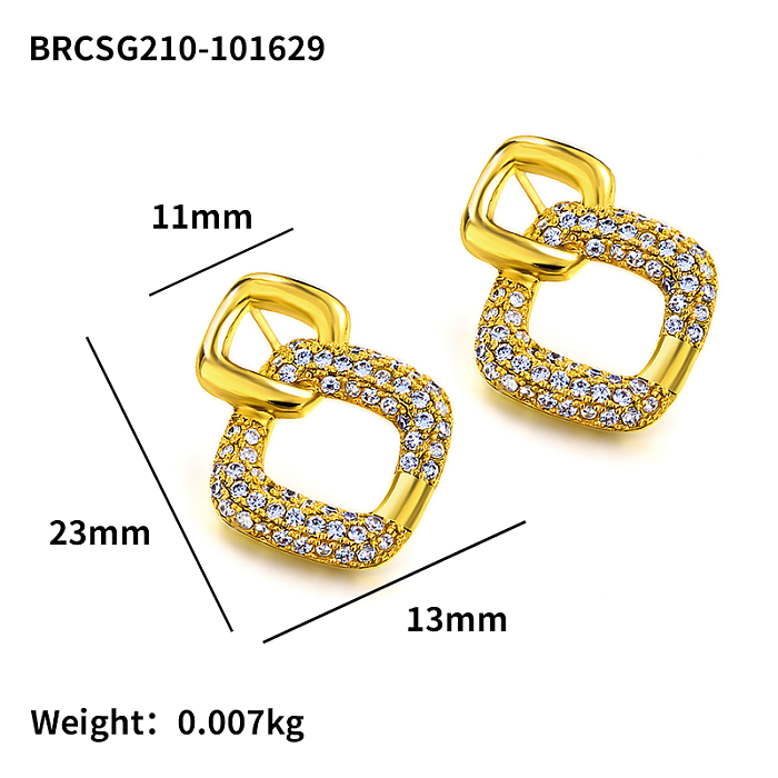 Brass square geometric pattern inlaid with zircon earrings